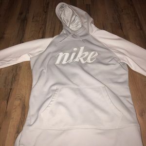 white and light grey therma fit nike hoodie